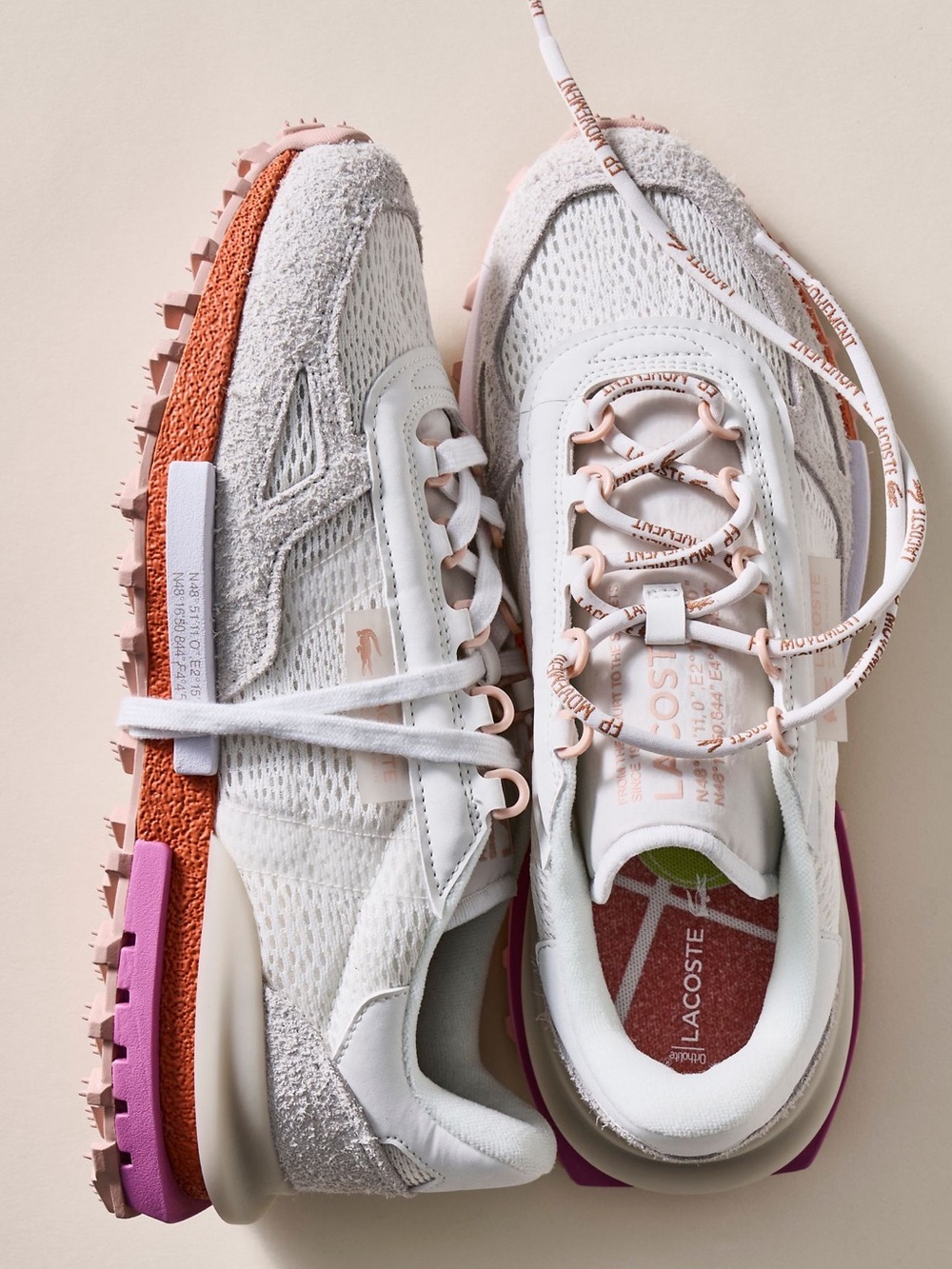 Lacoste FP Movement Women’s White Sneakers with Pink and Orange Accents 7.5